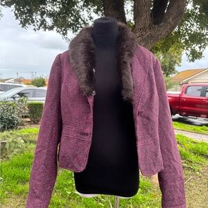 Hillard & Hanson Purple Tweed Blazer with Faux Fur Collar